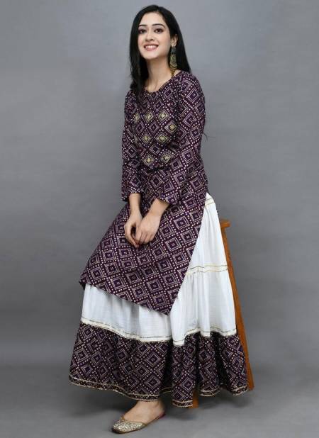 LV New Designer Ethnic Wear Rayon Kurti With Skirt Collection LV106-PURPLE